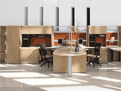 office desk with overhead storage